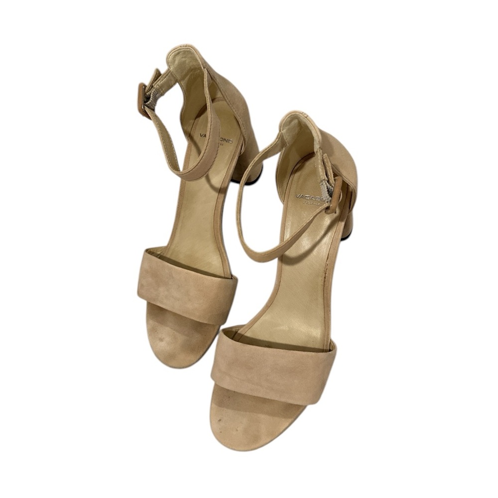 Vagabond Suede Block Heel Penny Sandal in Safari Beige